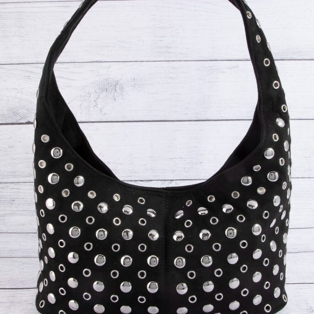 Fame Multi Rivet Studded Shoulder Bag - BLACK
